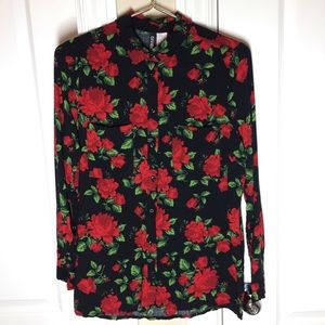Floral / Rose Printed Button Down Blouse